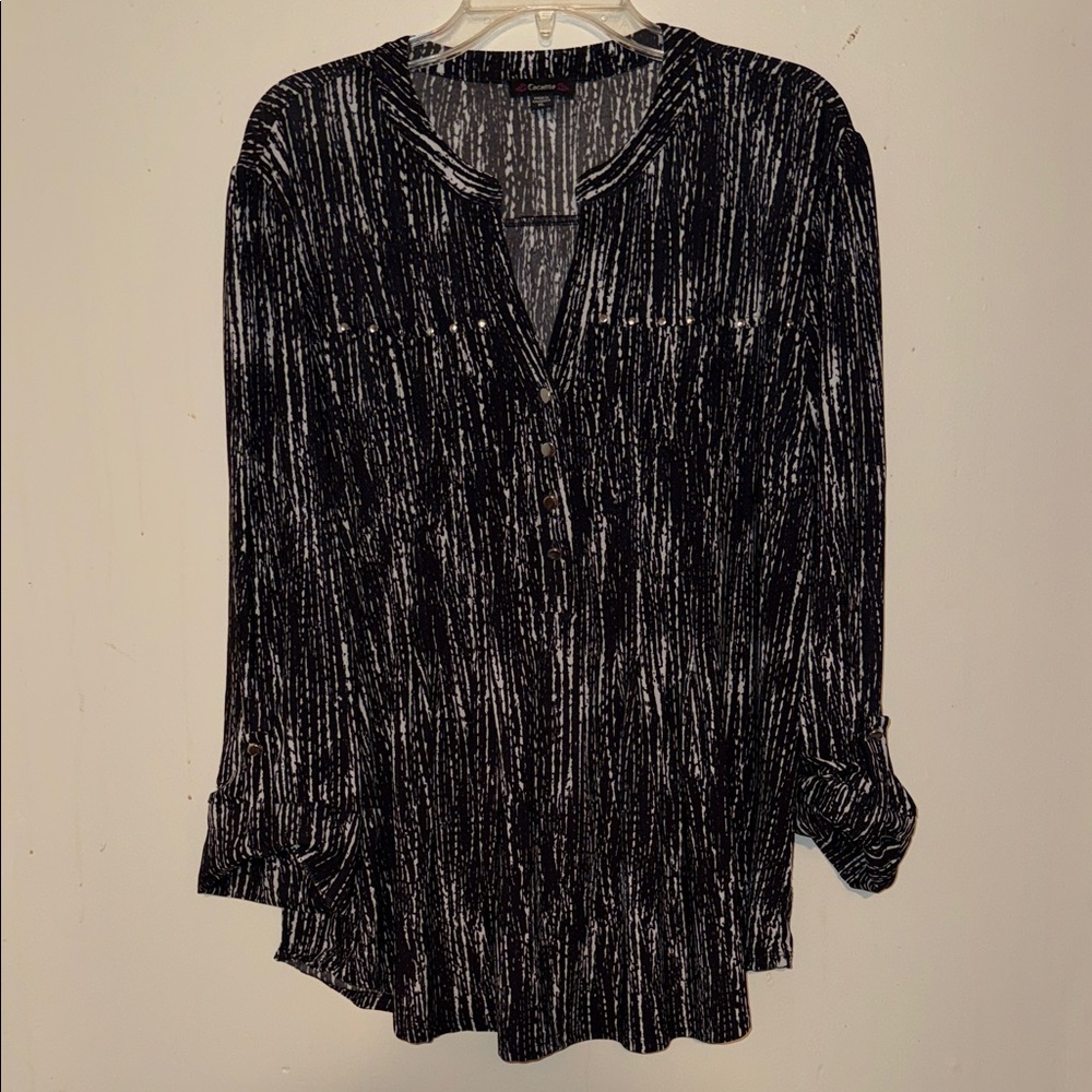 Cocomo Black & White Striped V-Neck Henley Blouse